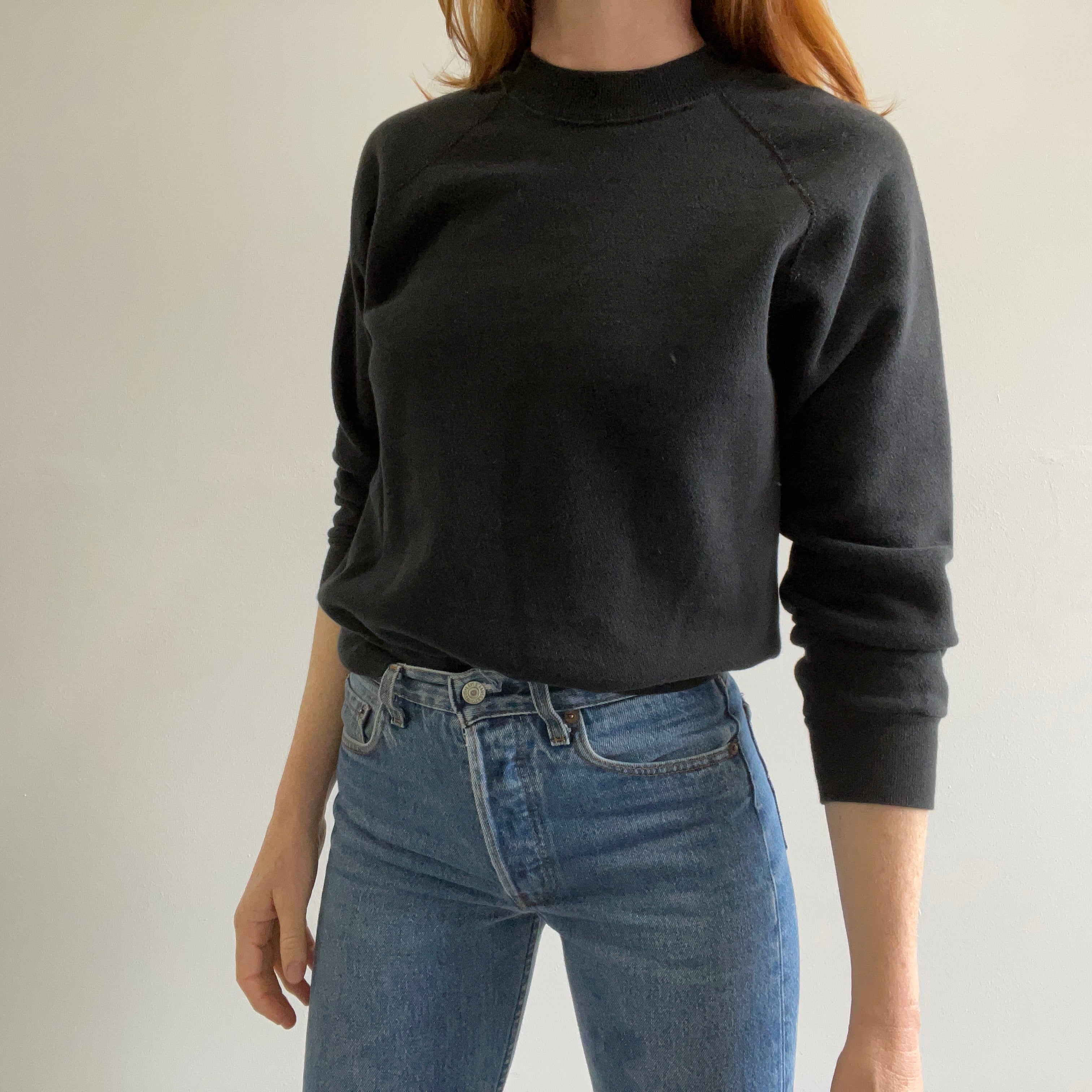 1980s Perfect Blank Black Raglan  - Soft and Cozy