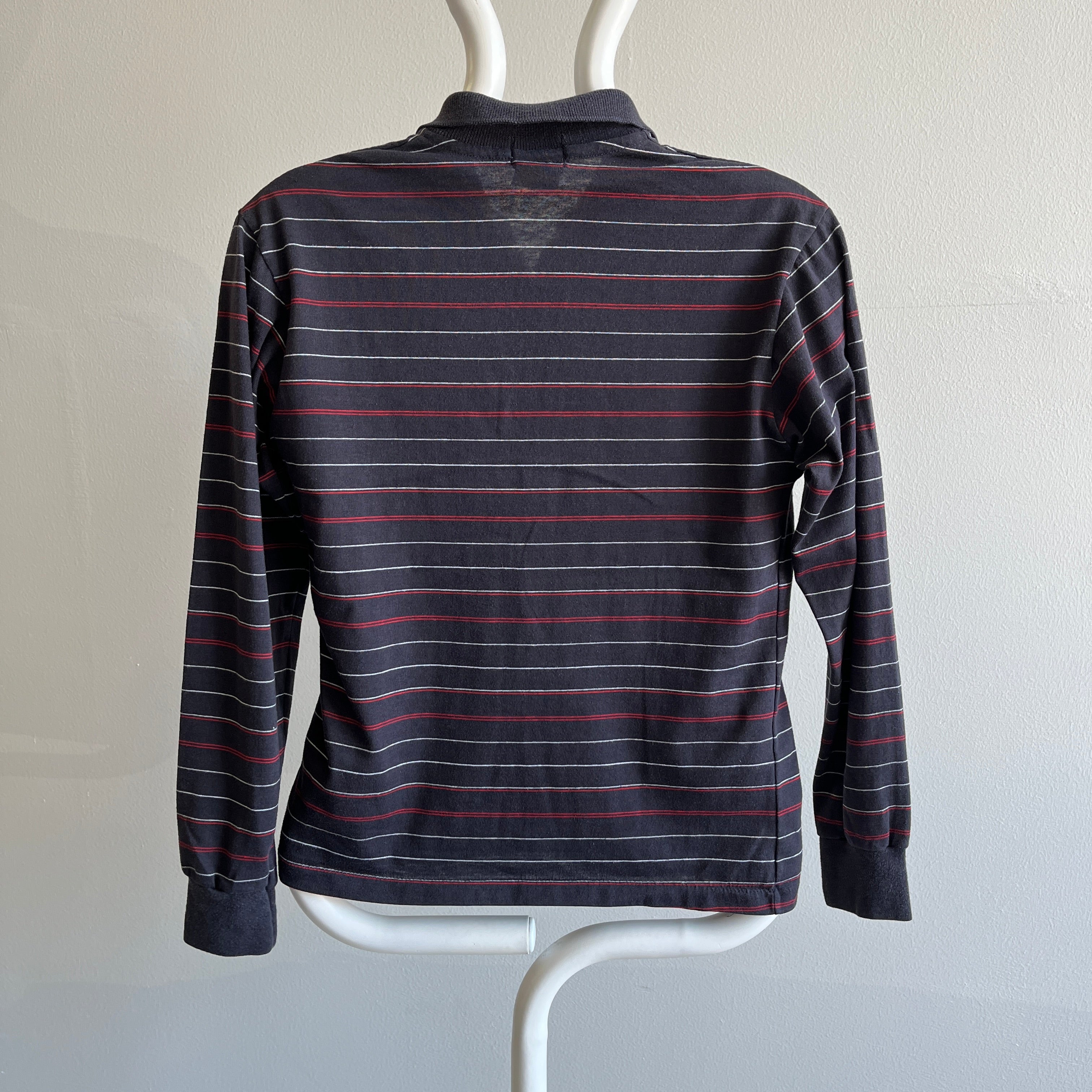 GG - 1980s IZOD Lacoste Long Sleeve Striped Polo Shirt - Smaller Size