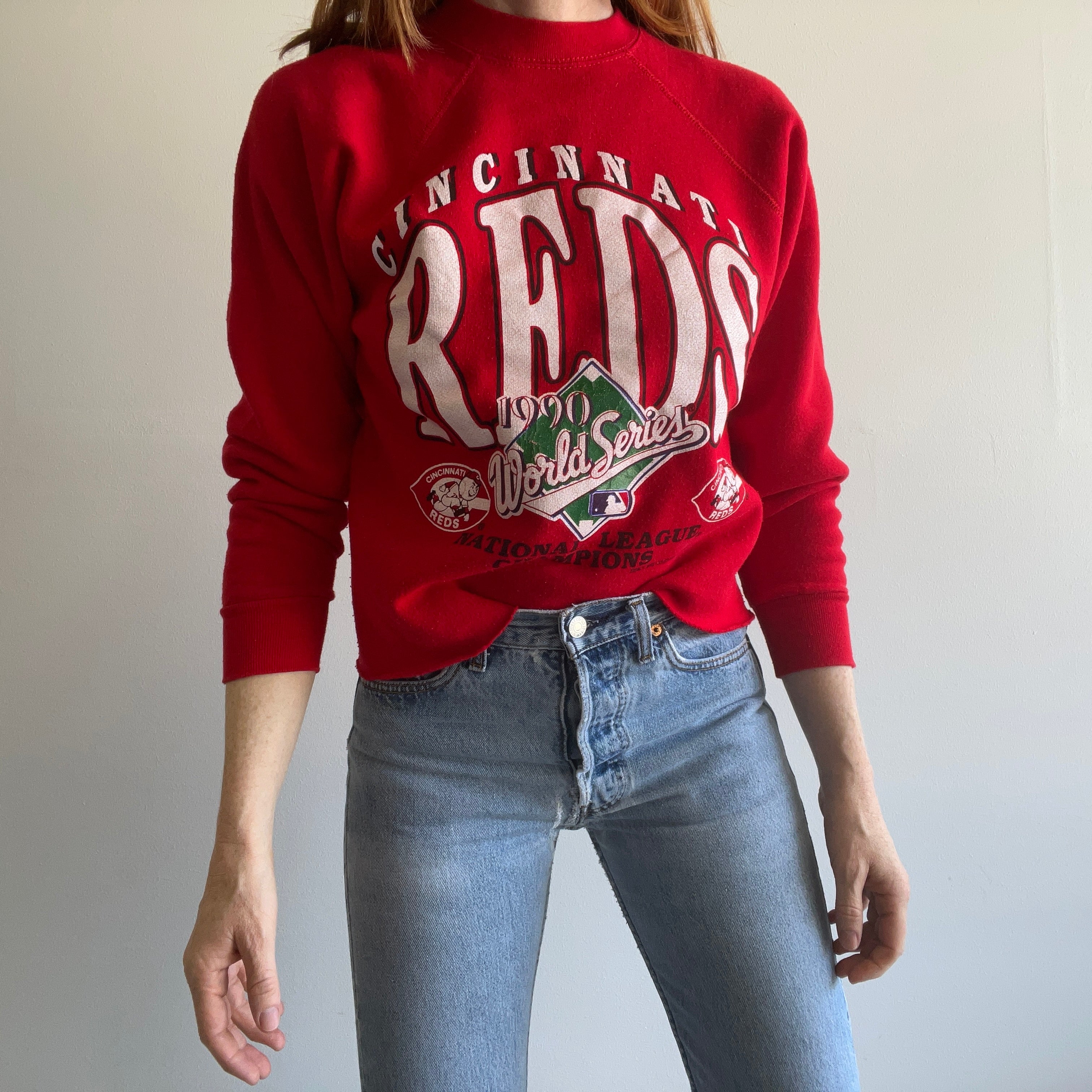 1990 World Series Cincinnati Reds DIY Cropped Sweatshirt – Red Vintage Co