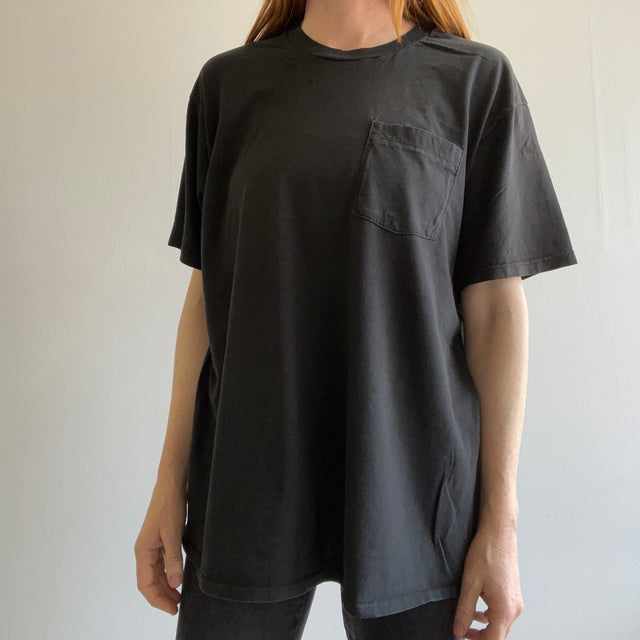 1990s Blank Black Faded Pocket T-Shirt