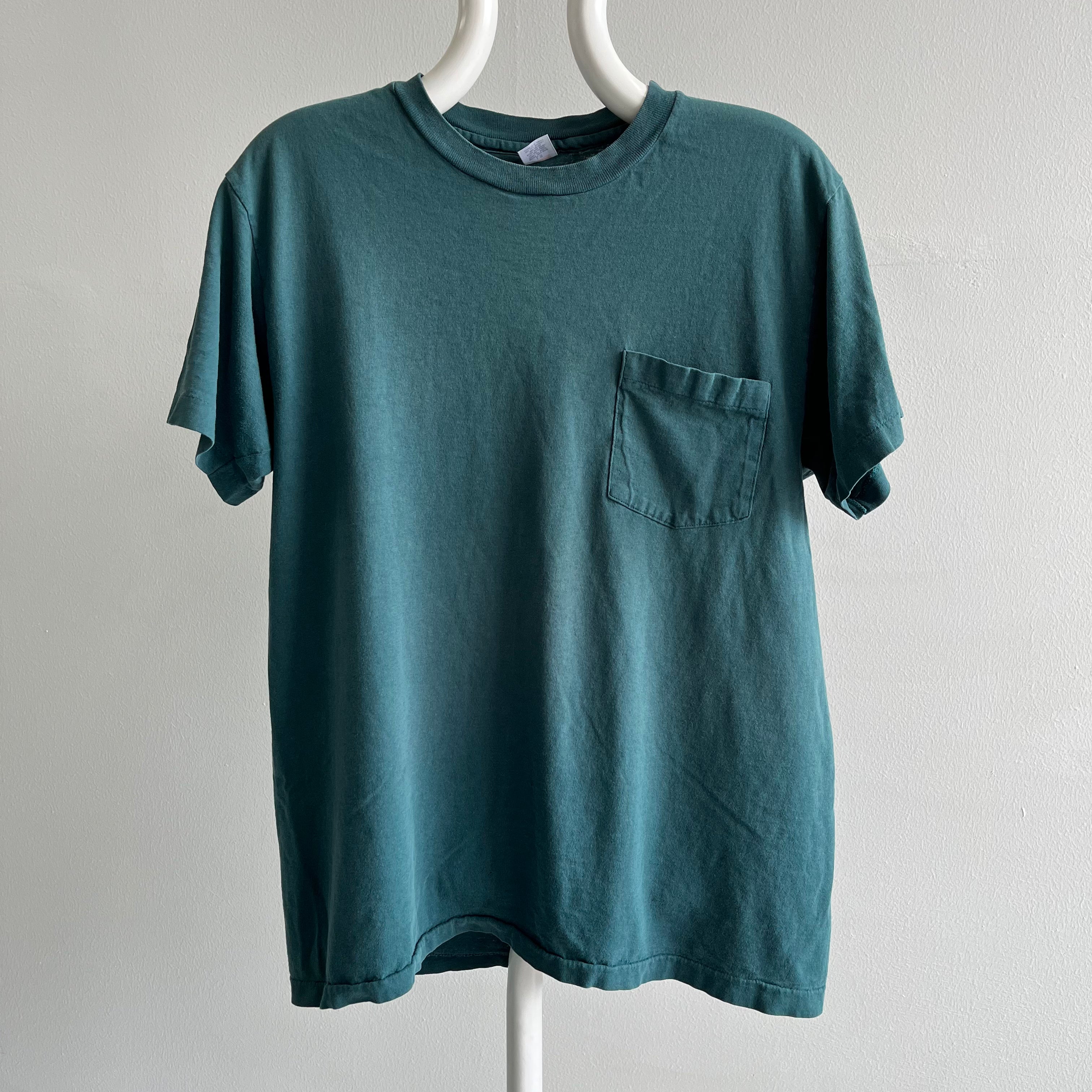 1980s Blank Blue/Green Worn Pocket T-Shirt