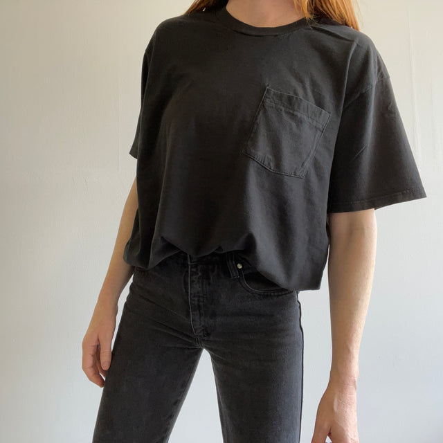 1990s Blank Black Faded Pocket T-Shirt