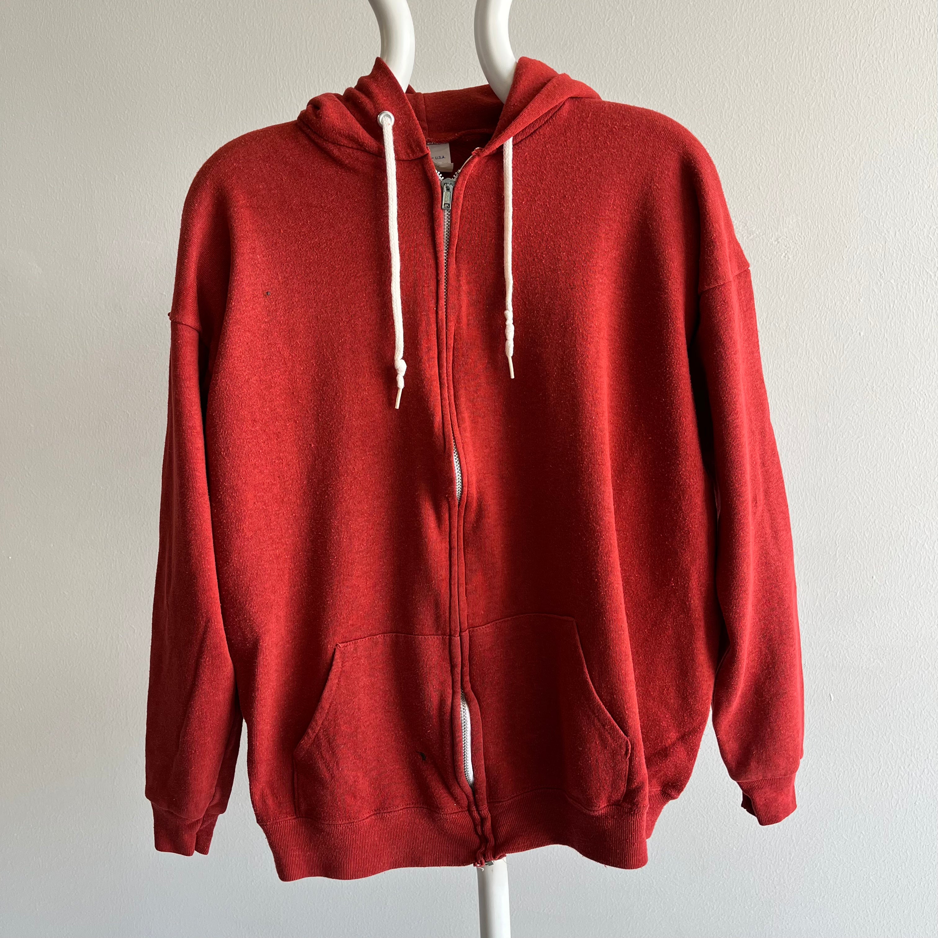 1980s Rusty Brown Zip Up Hoodie - !!!!