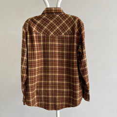 1970s Soft Acrylique Rusty Plaid Cowboy Snap Flannel - So Cosy