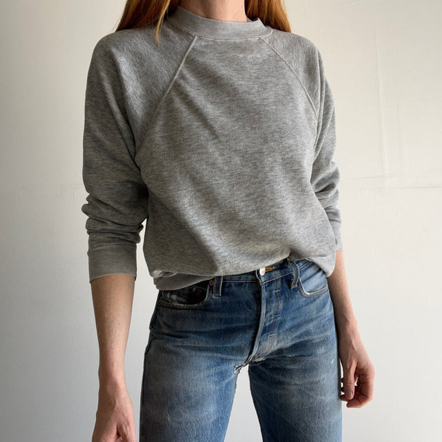 1980s Blank Gray Slouchy and Soft Gray Raglan