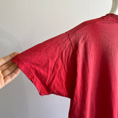 GG 1980s Nicely Worn and Age Stained Faded Blank Red Cotton Pocket T-Shirt