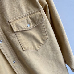 1970s Structured Moleskin (?) Cotton Cowboy Snap Front Flannel - Like, WOAH