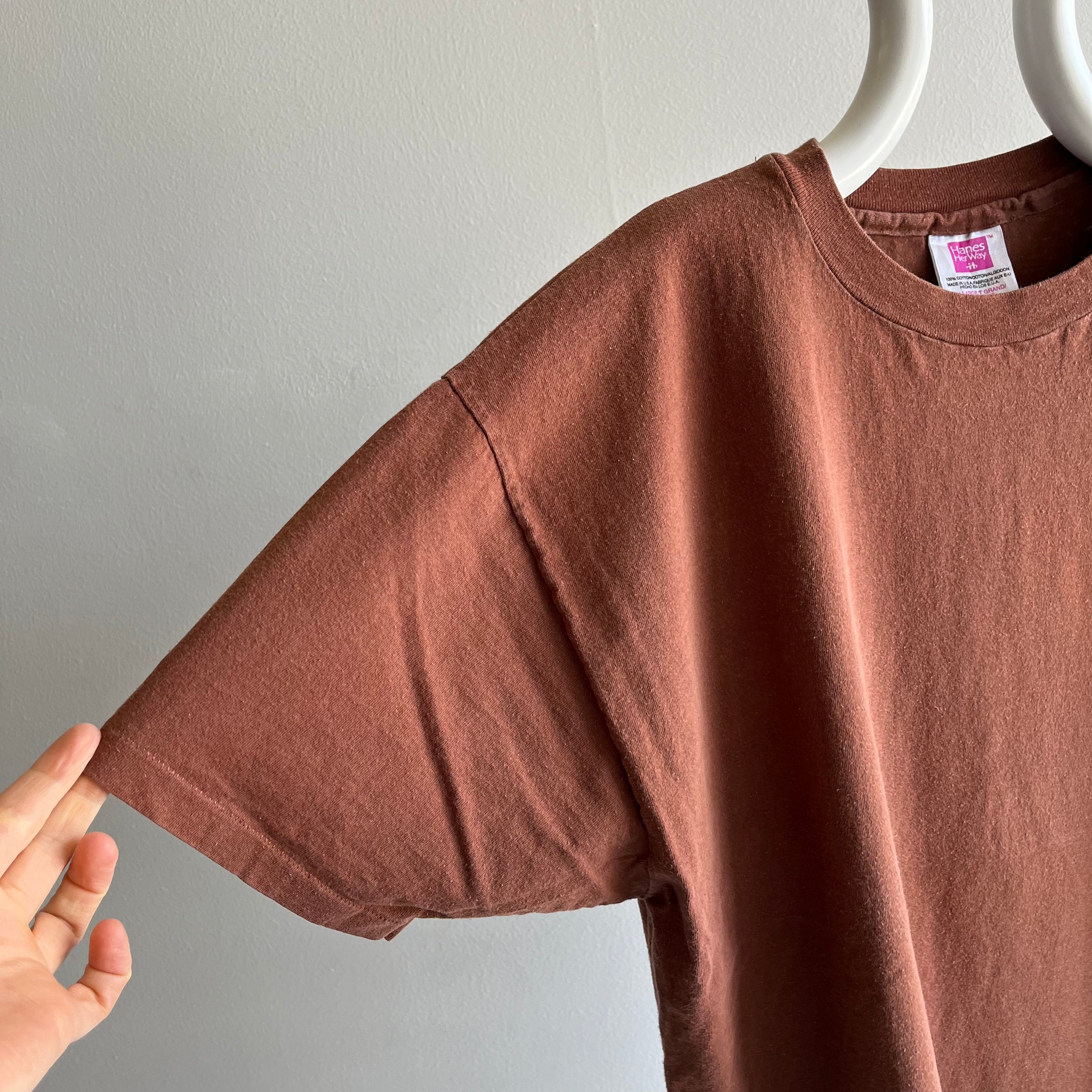 1990s Hanes Her Way Latte Brown Cotton T-Shirt