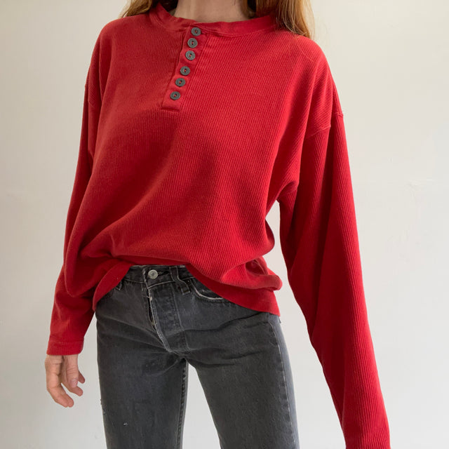 1990s Marlboro Brand Red Heavyweight Ribbed Long Sleeve Henley