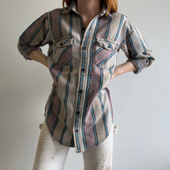 1980s Mauve/Neutral Patterned Smaller Sized Cotton Flannel
