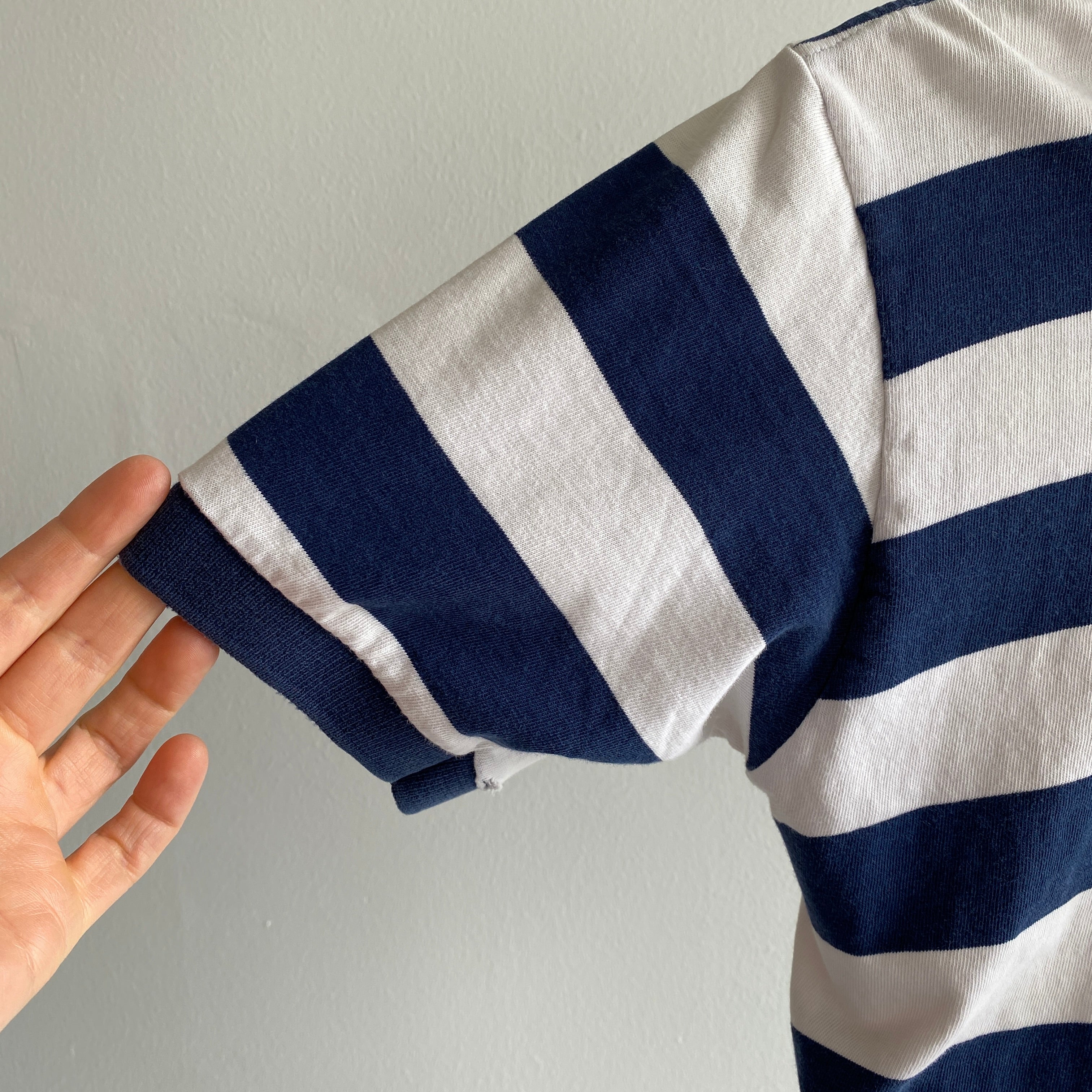 1980s Brooks Brothers Navy and White Striped Children's Polo Shirt