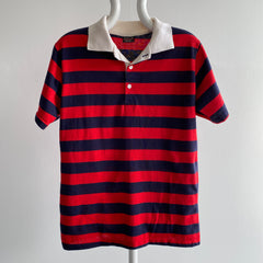 1970/80s ESPRIT T-shirt polo rayé bleu marine et rouge