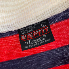 1970/80s ESPRIT Navy and Red Striped Polo T-Shirt