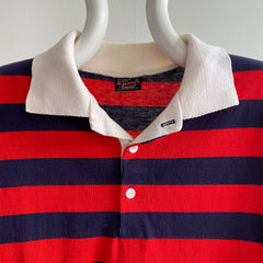 1970/80s ESPRIT T-shirt polo rayé bleu marine et rouge