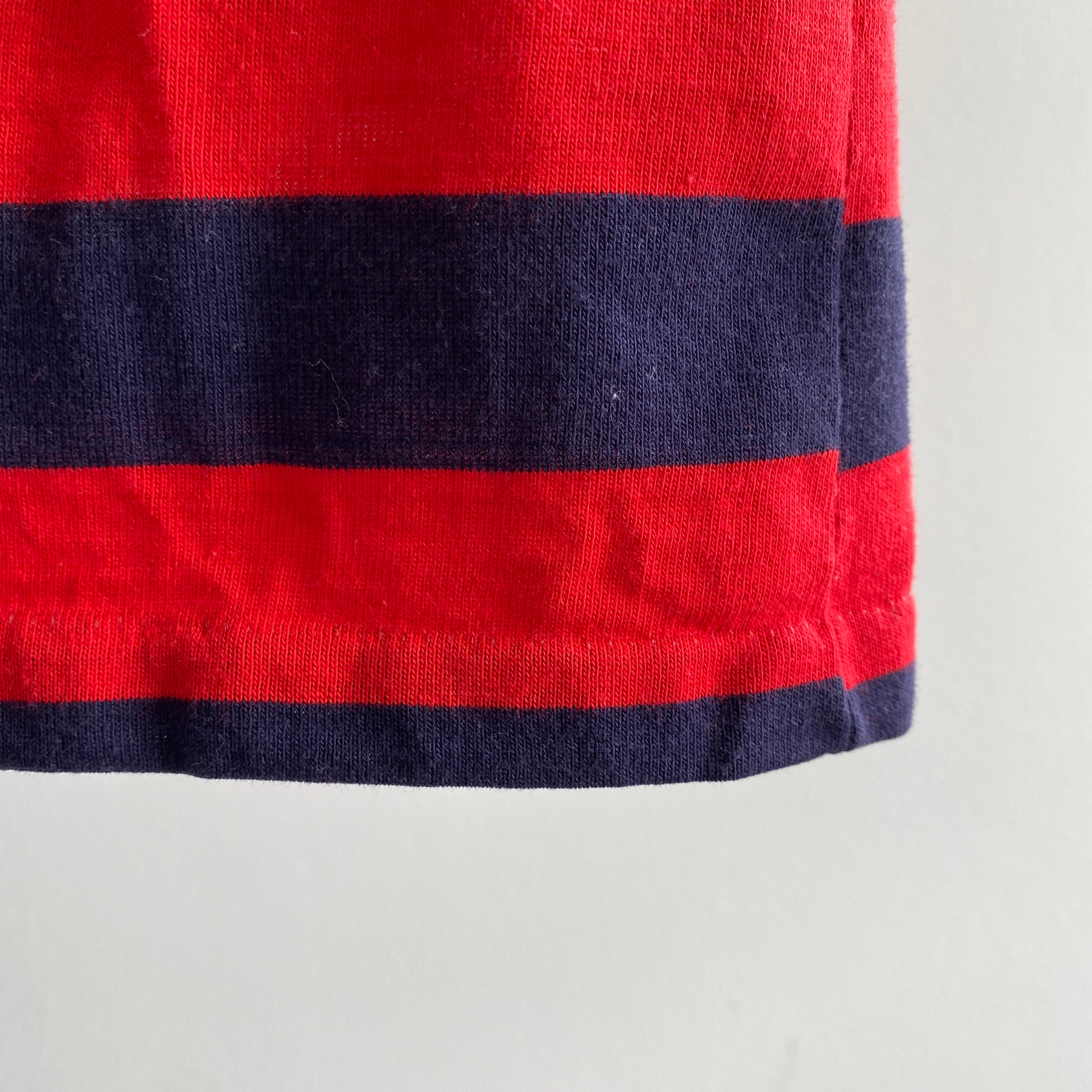 1970/80s ESPRIT Navy and Red Striped Polo T-Shirt