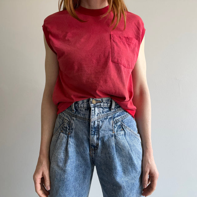 1990s Ultra Sun Faded T-shirt débardeur muscle à poche rouge