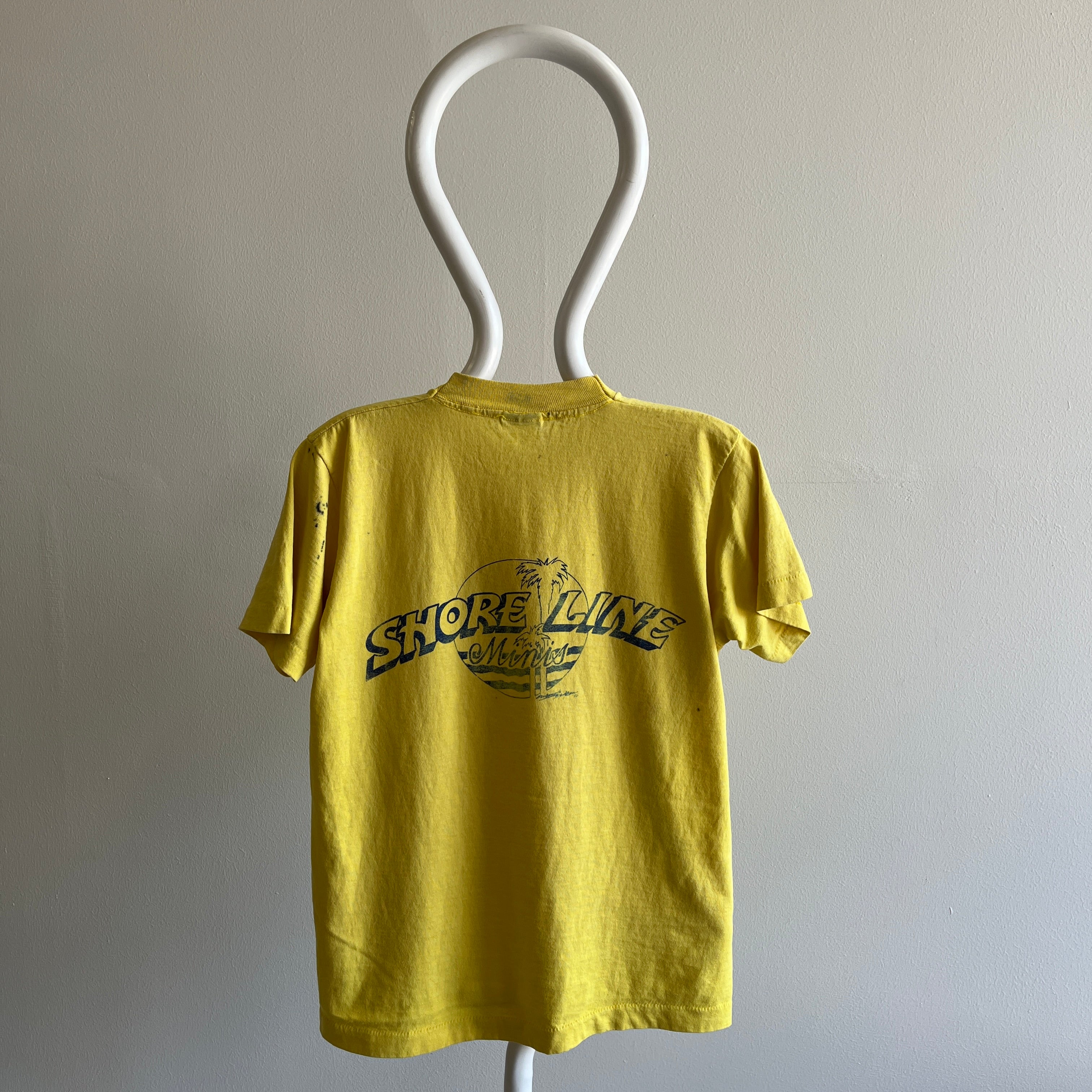 1986 Short Line Minis T-shirt doux et délavé et taché à l'avant et à l'arrière