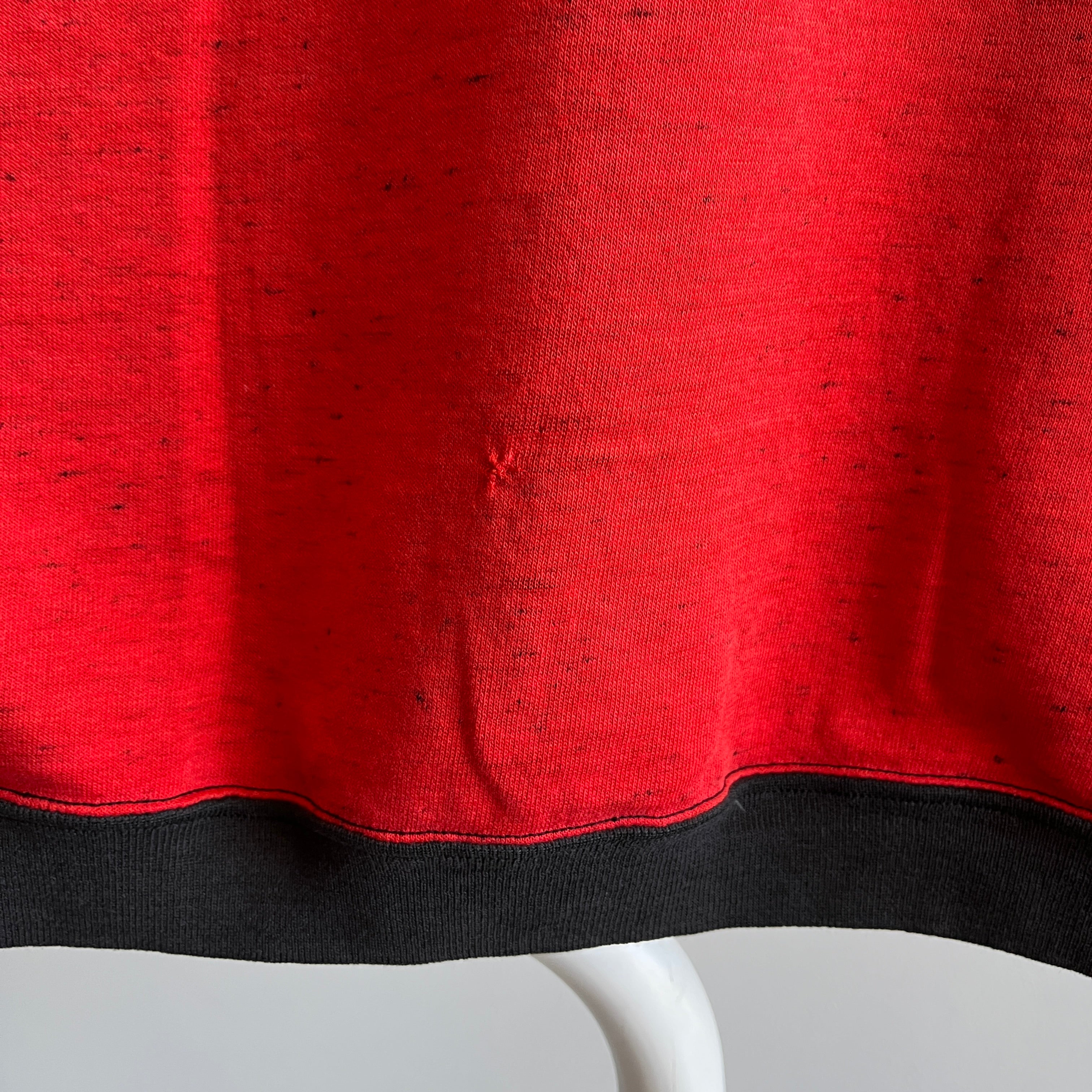 Sweat-shirt rouge chiné GG avec bordure contrastée marron/noir