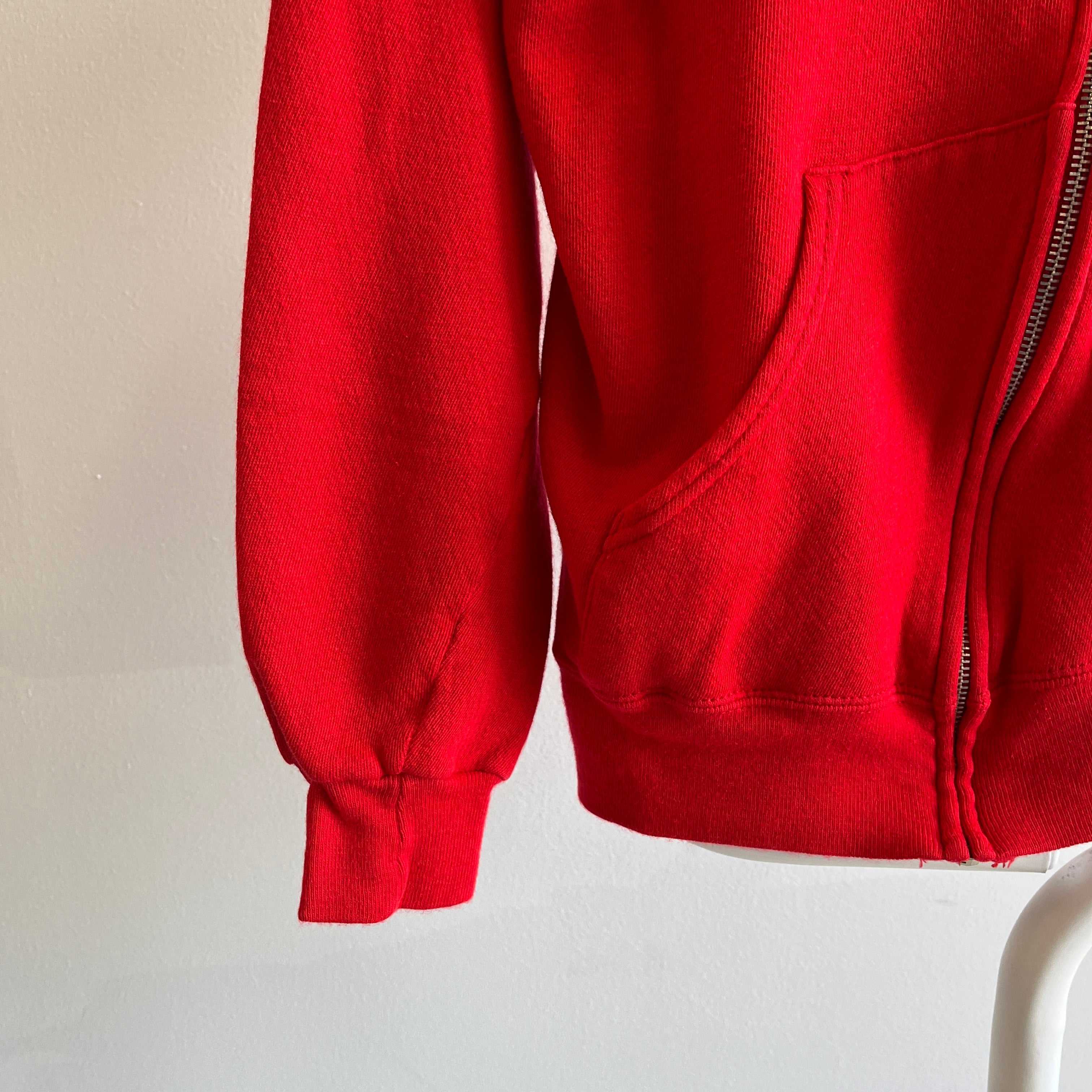 Sweat à capuche zippé rouge des années 1980 par Bassett Walker