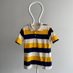 1970s 100% Cotton Navy and Yellow Striped Cotton Polo Shirt