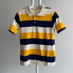 1970s 100% Cotton Navy and Yellow Striped Cotton Polo Shirt