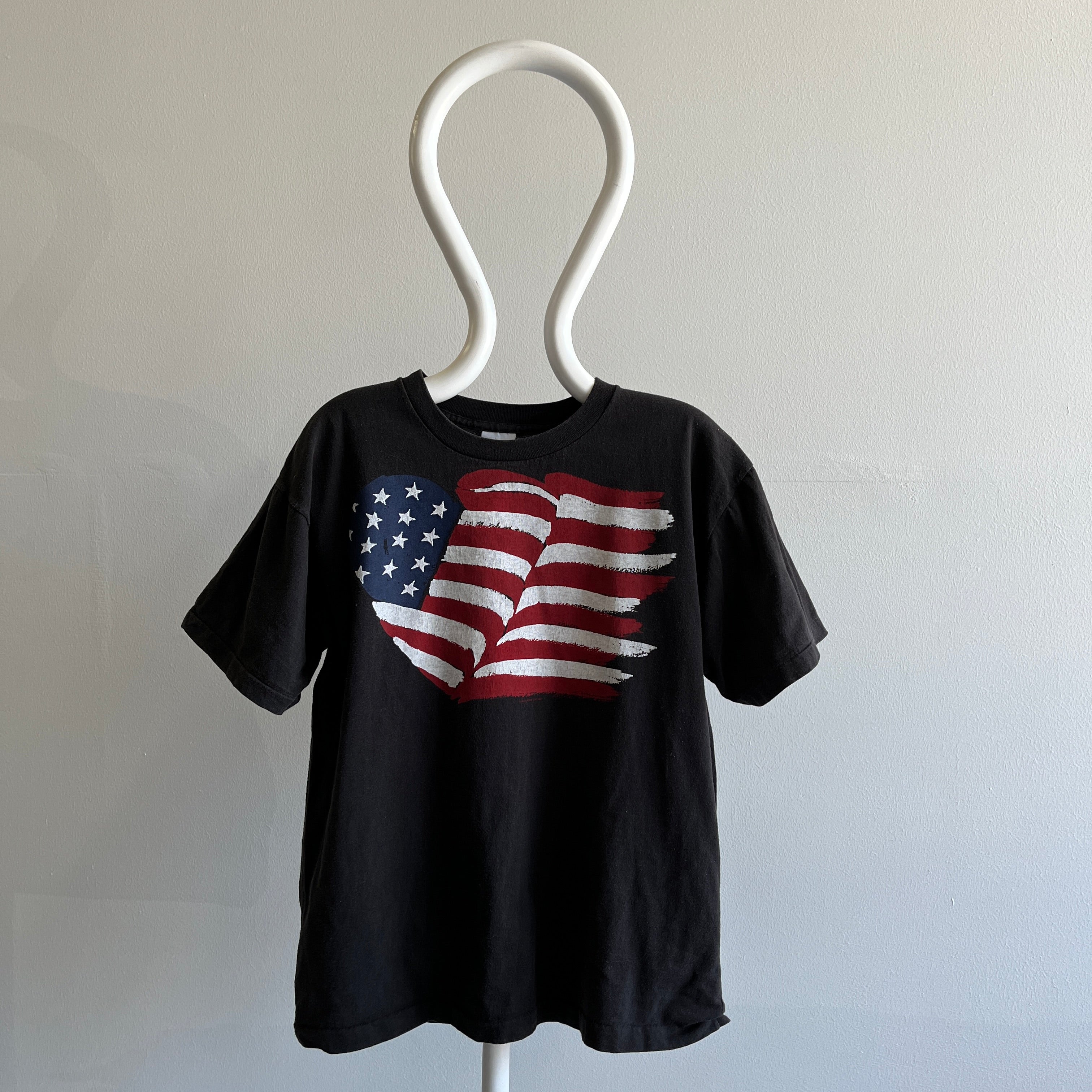 1990s Heart American Flag Cotton T-Shirt