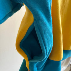 1980 s Color Block Mock Neck 1/4 Zip Rad Rad Rad Sweatshirt avec épaulettes !!