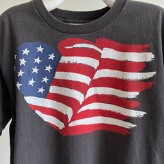 1990s Heart American Flag Cotton T-Shirt