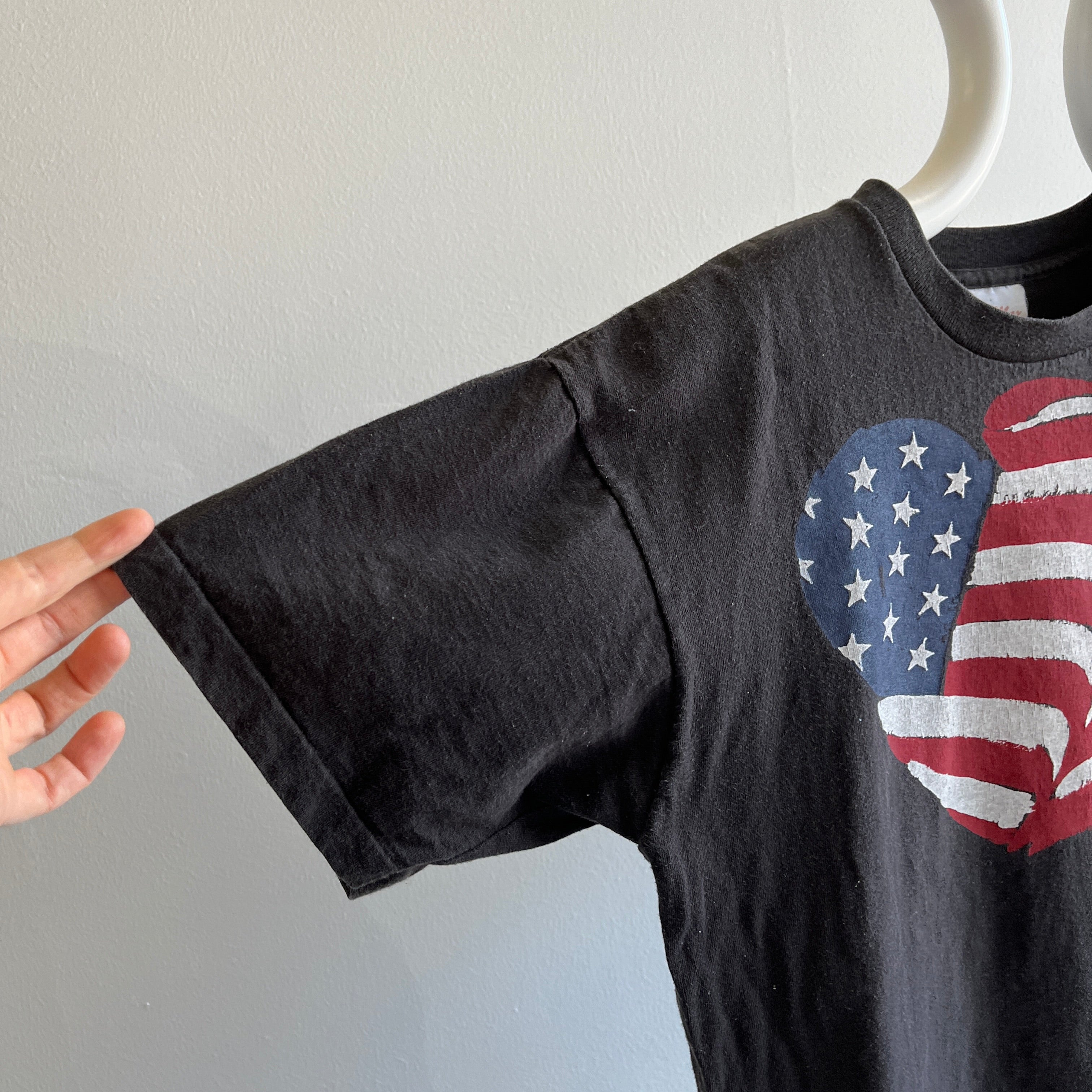 1990s Heart American Flag Cotton T-Shirt