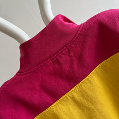 1980s Color Block Mock Neck 1/4 Zip Rad Rad Rad Sweatshirt with Shoulder Pads!!