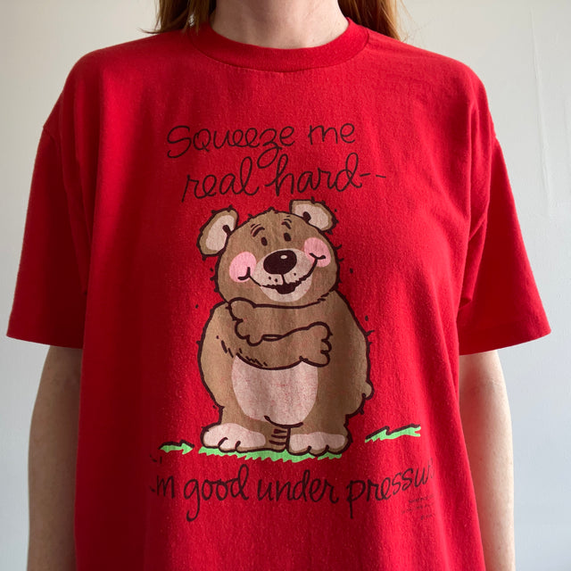 1980s "Squeeze Me Real Hard, I'm Good Under Pressure" Graphic T-Shirt