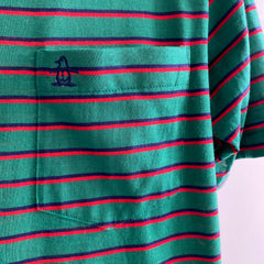 T-shirt polo rayé à poche Munsingwear des années 1980
