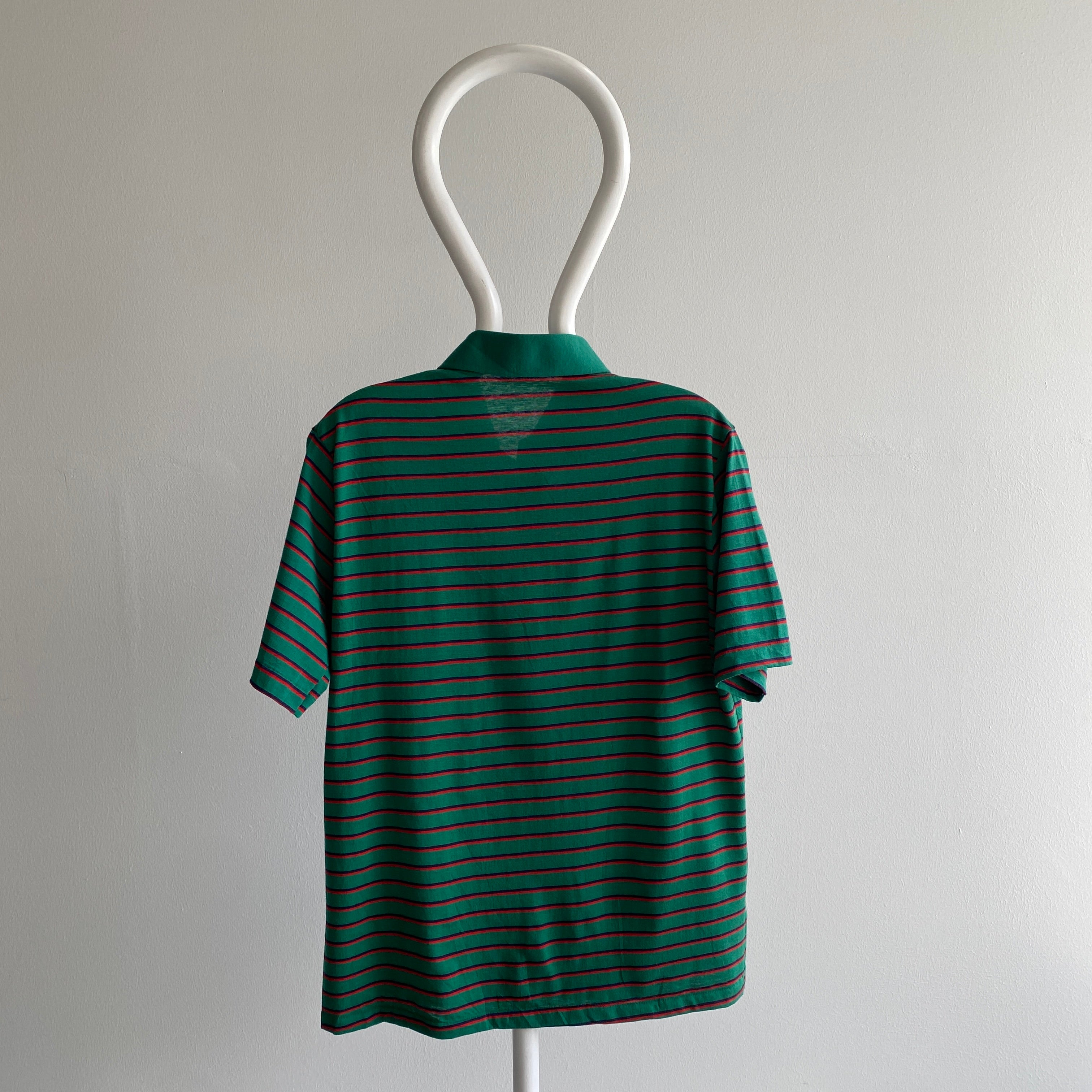 T-shirt polo rayé à poche Munsingwear des années 1980
