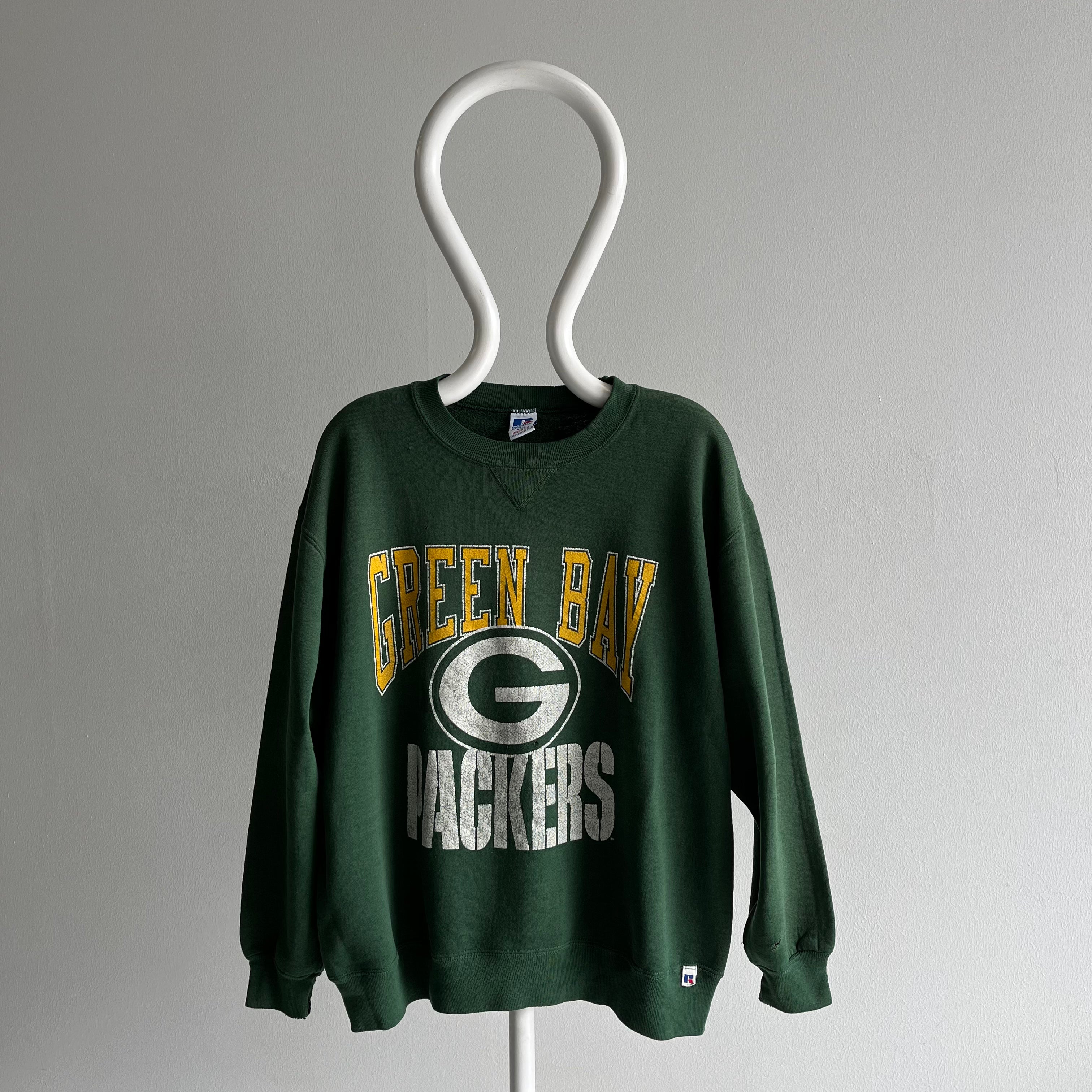 Vintage 90s Green Bay Packers USA Green Yellow Hoodie Size Small