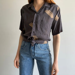 1990s Neutral Rayon Button Blouse