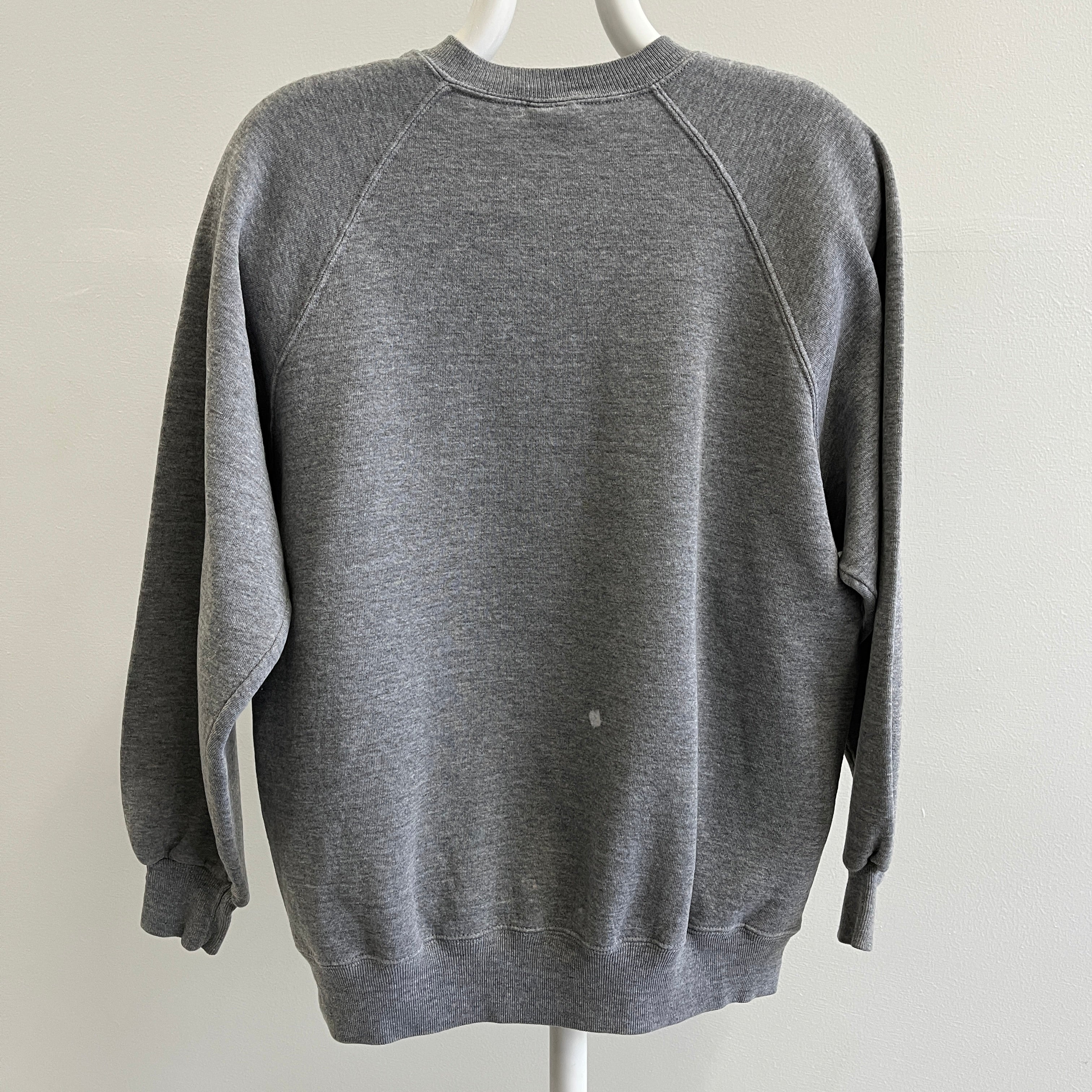 1980s Deep Gray Blank Sweatshirt with Staining