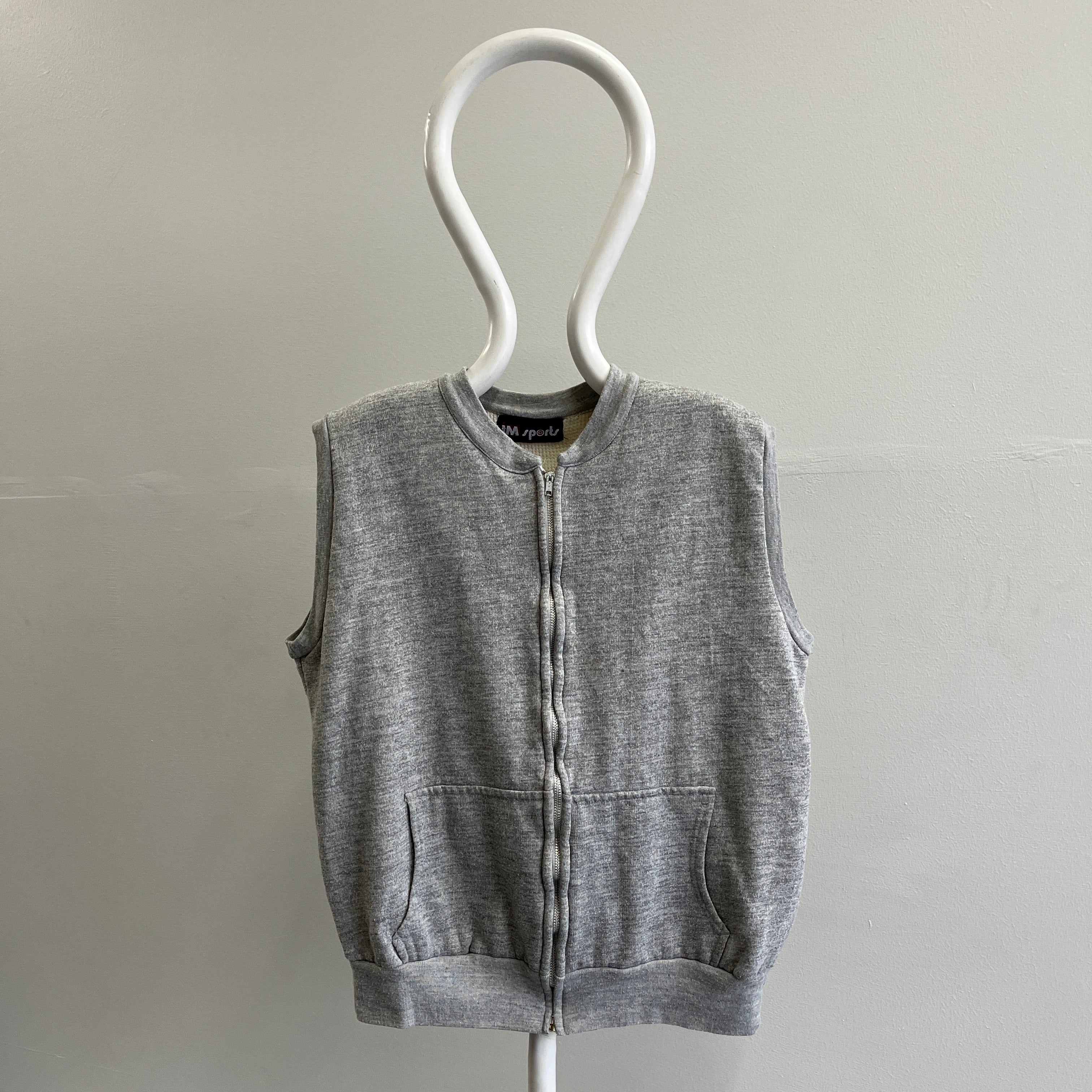 1970s IM Sports Insulated Gray Zip Up Sweatshirt Vest