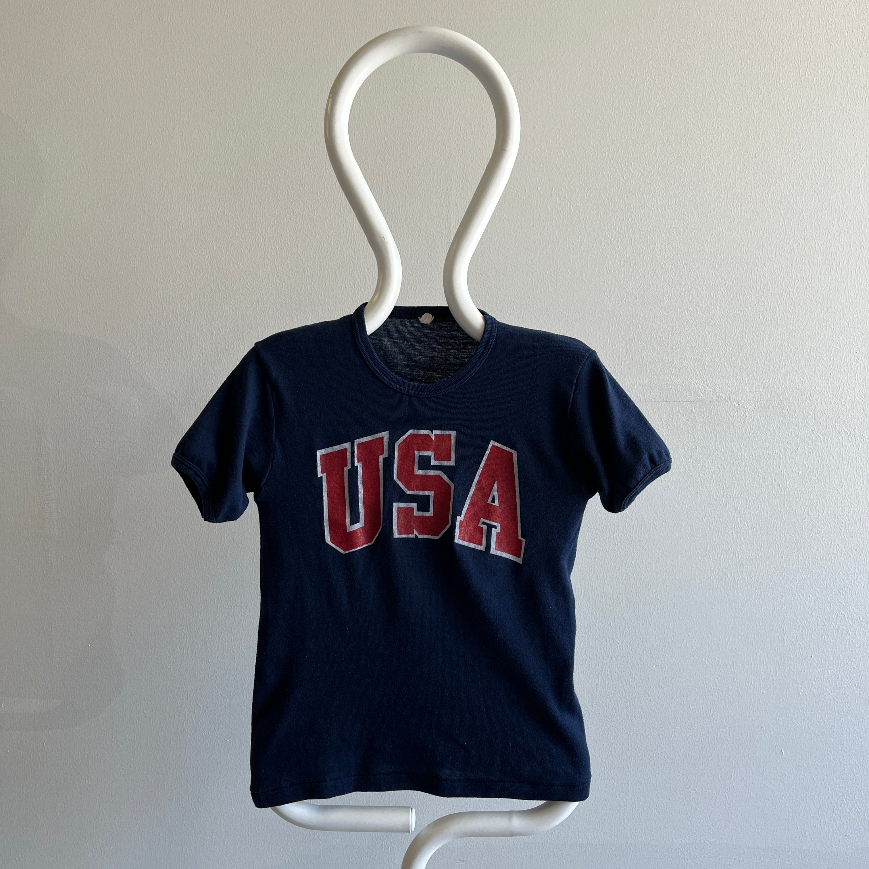 1970s USA Baby Tee Style Ring T-Shirt