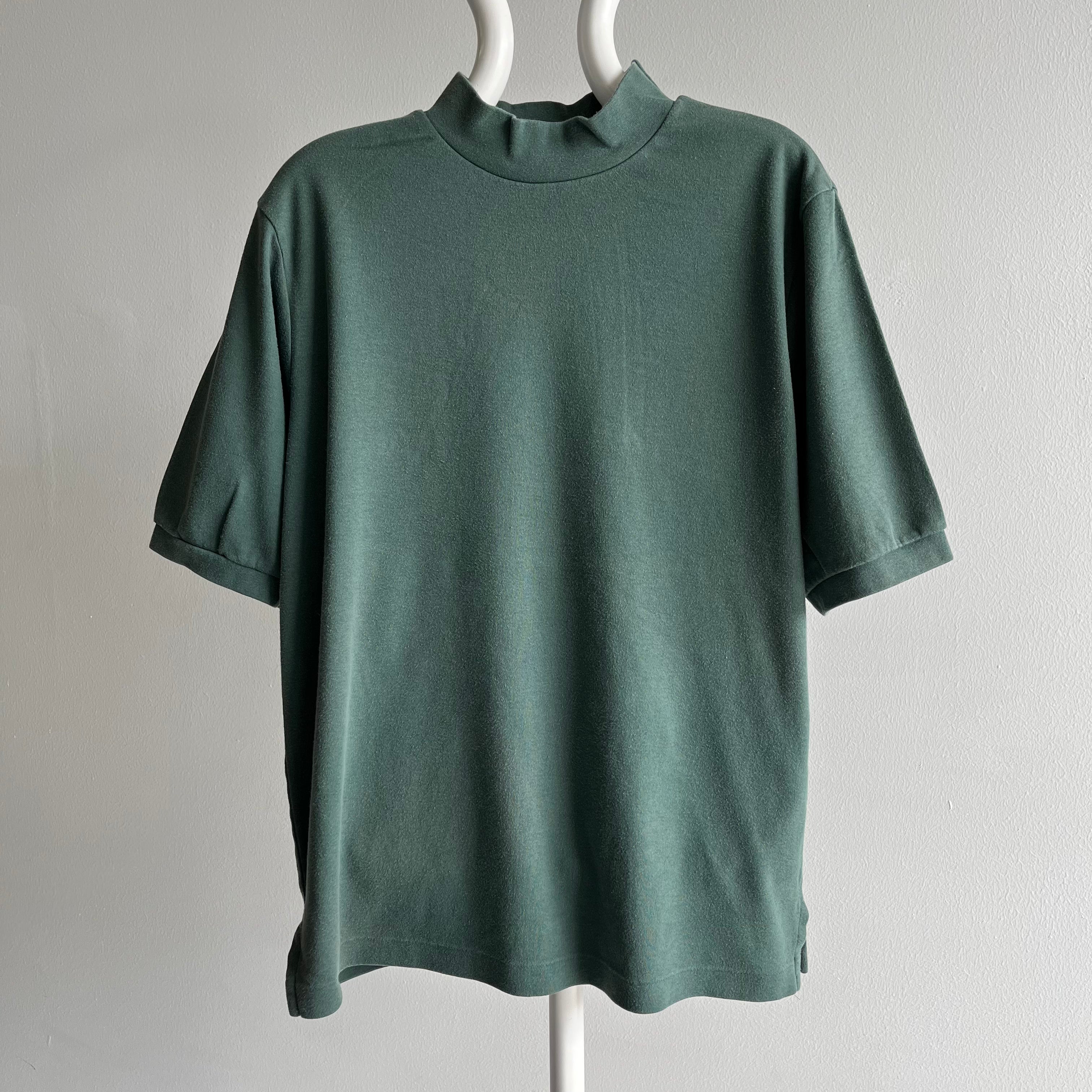 1980/90s USA Made Land's End Mock Neck Combed Cotton 1/2 Sleeve T-Shirt