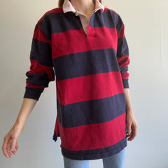 1990s Woolrich Navy and Red Striped Rugby Shirt