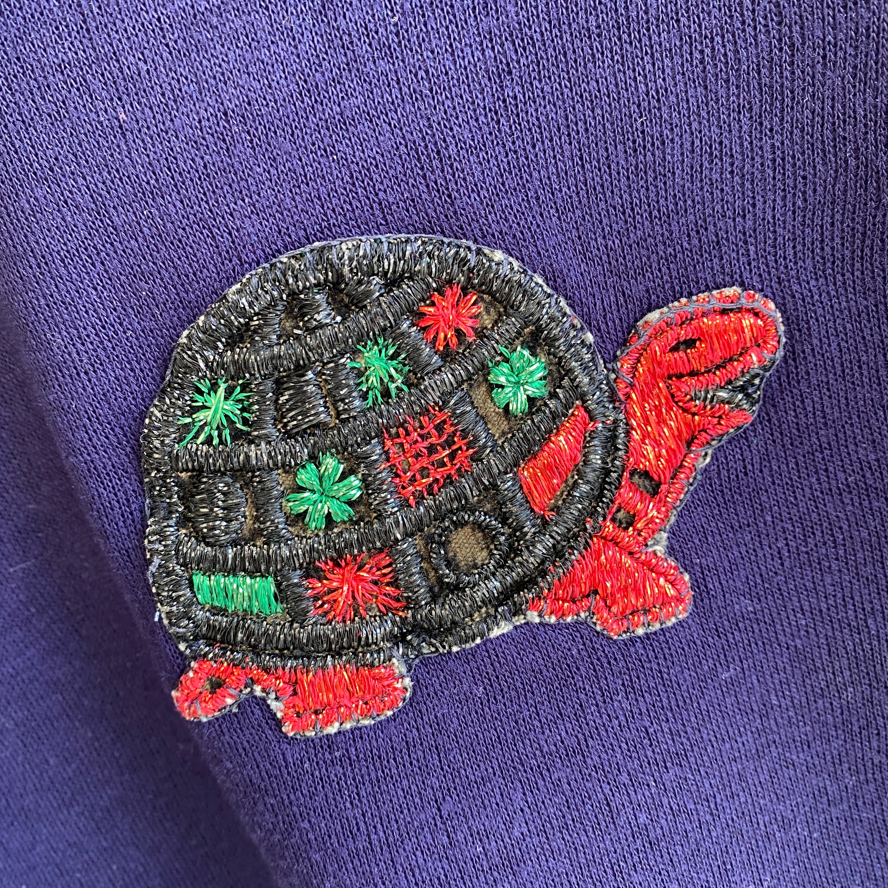 1970s REALLLLLLY Good Sparkly Turtle Contrast Stitching DIY Slouchy Sweatshirt