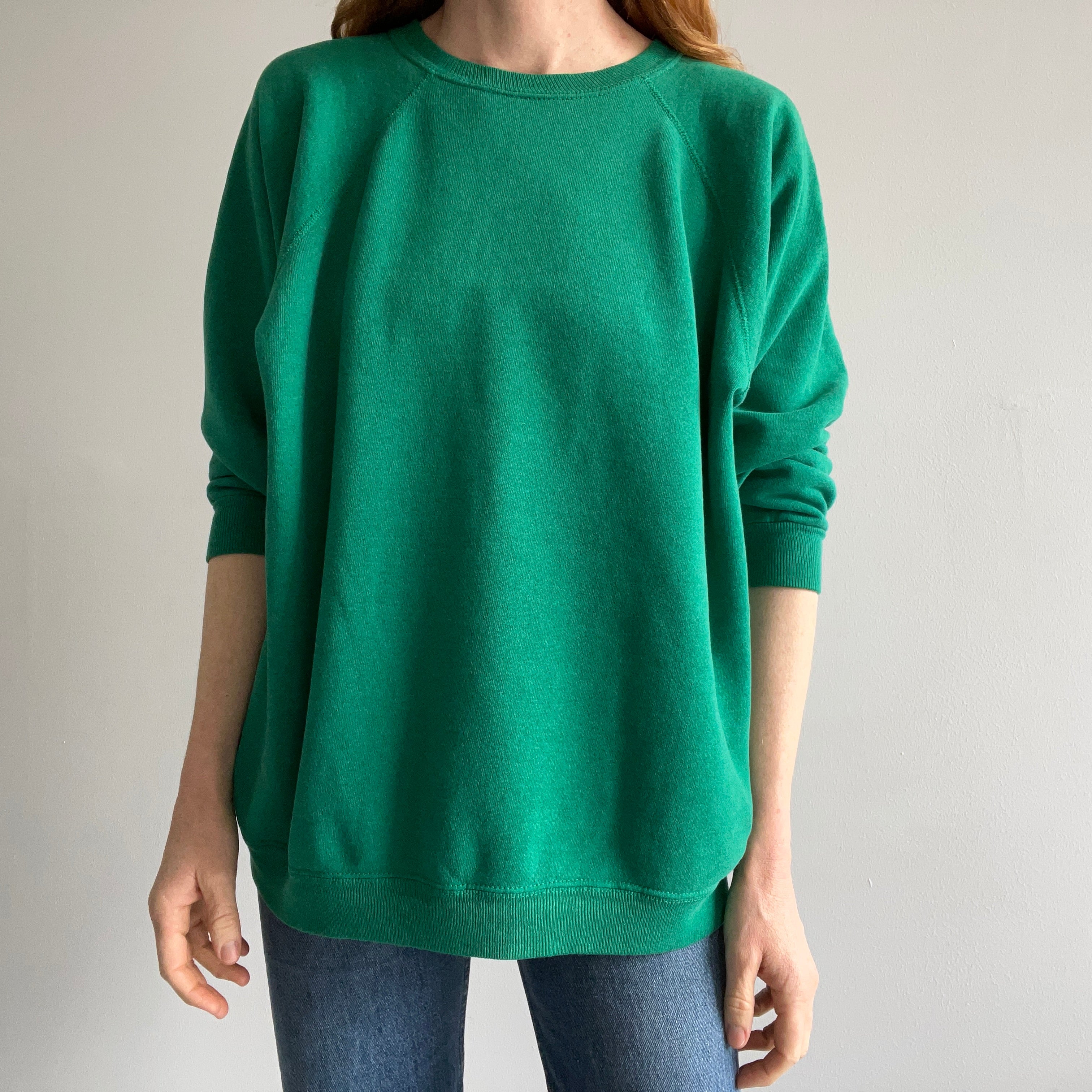 1990s Faded Kelly Green Slouchy Raglan