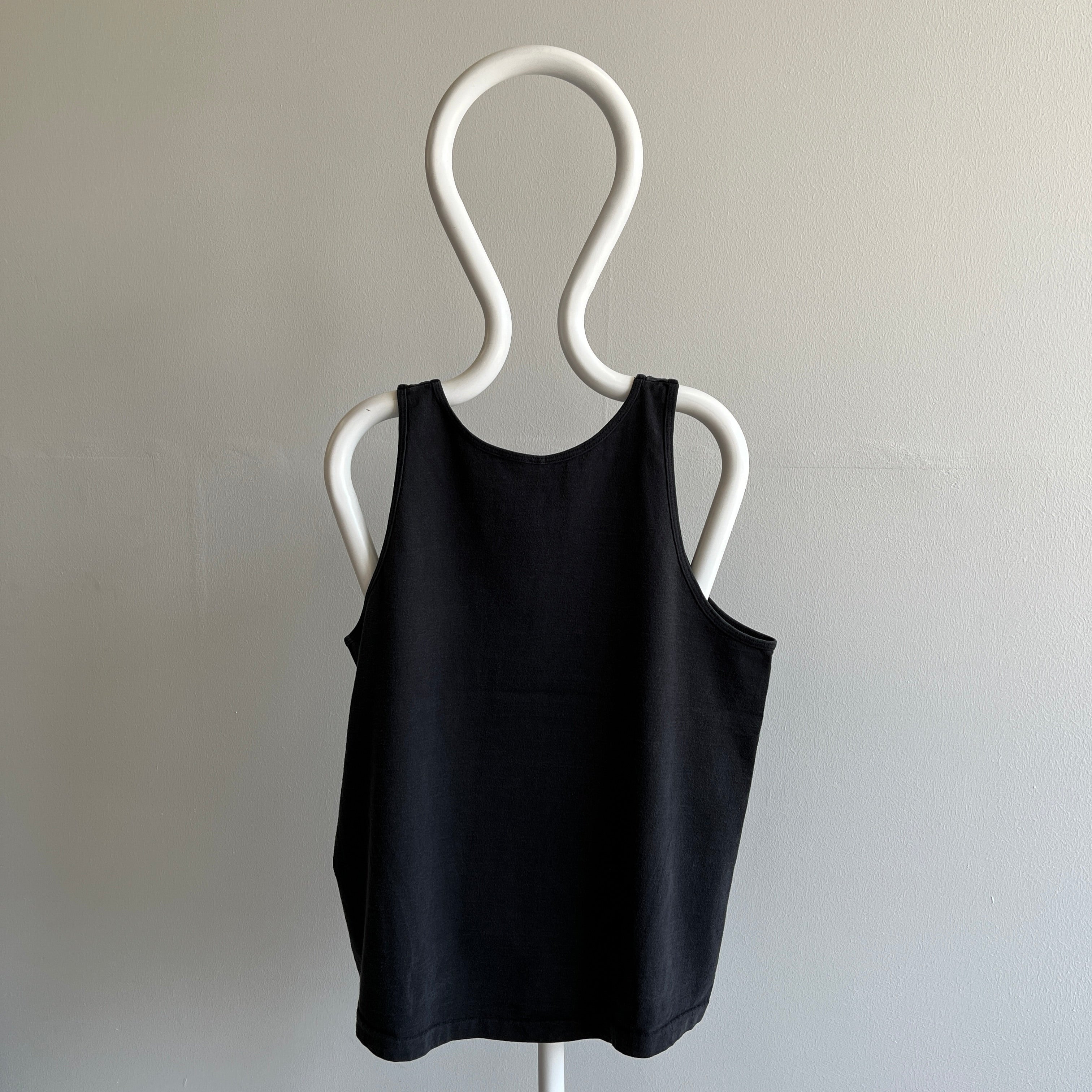 1990s Faded Blank Black Cotton Tank