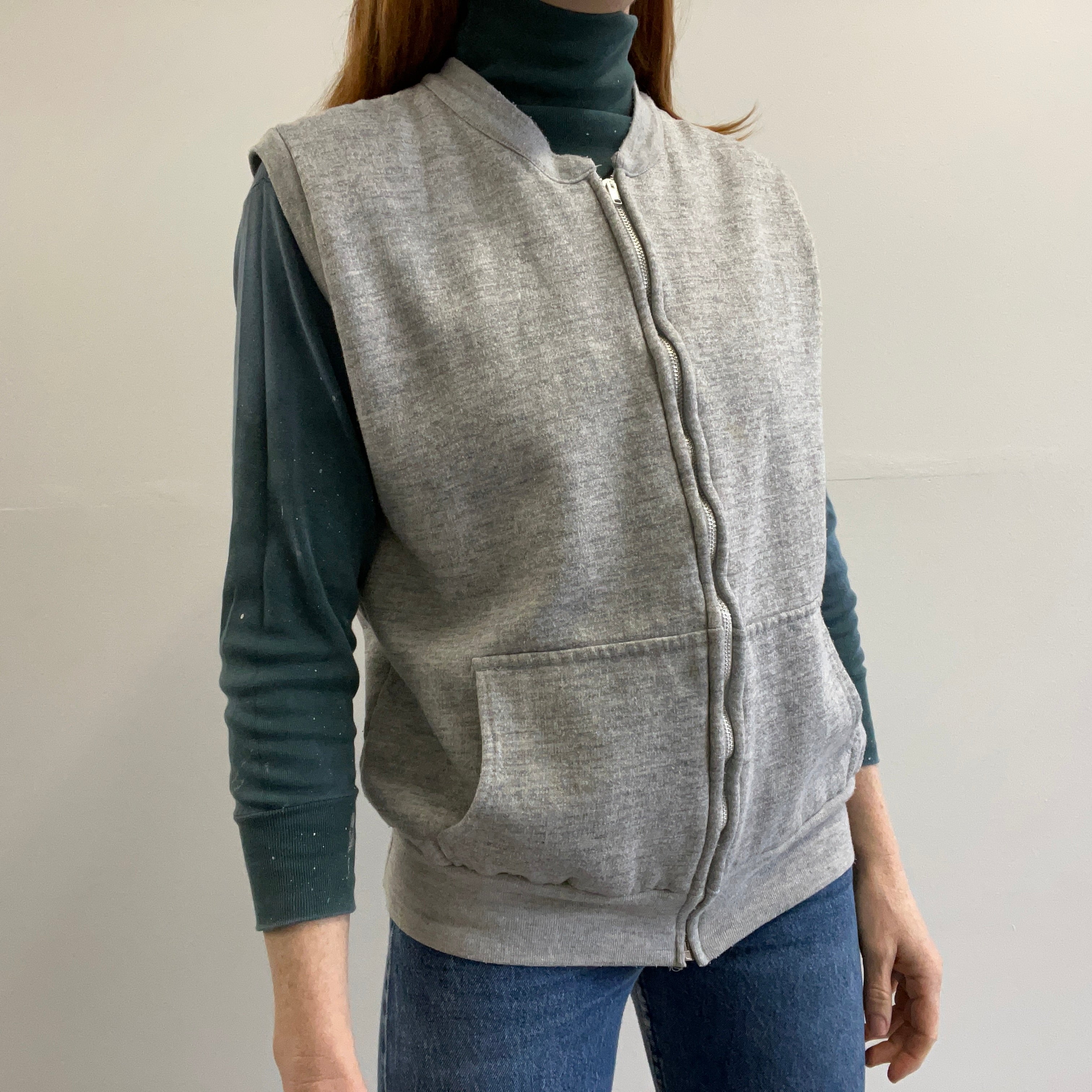 1970s IM Sports Insulated Grey Zip Up Sweatshirt Vest