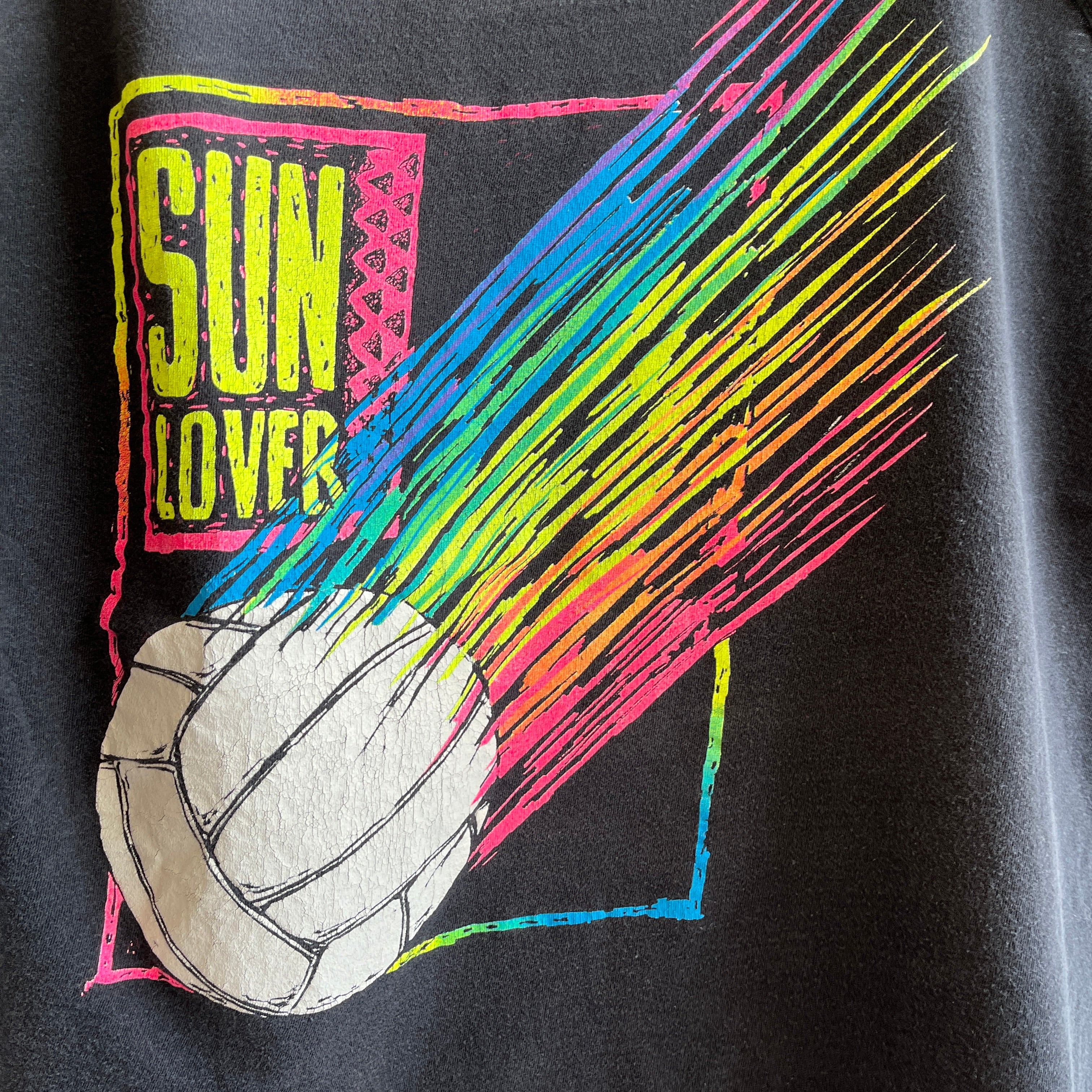 1980s Super Ultra 80s Sun Fun Neon Volley Ball Tank Top - Backside!!