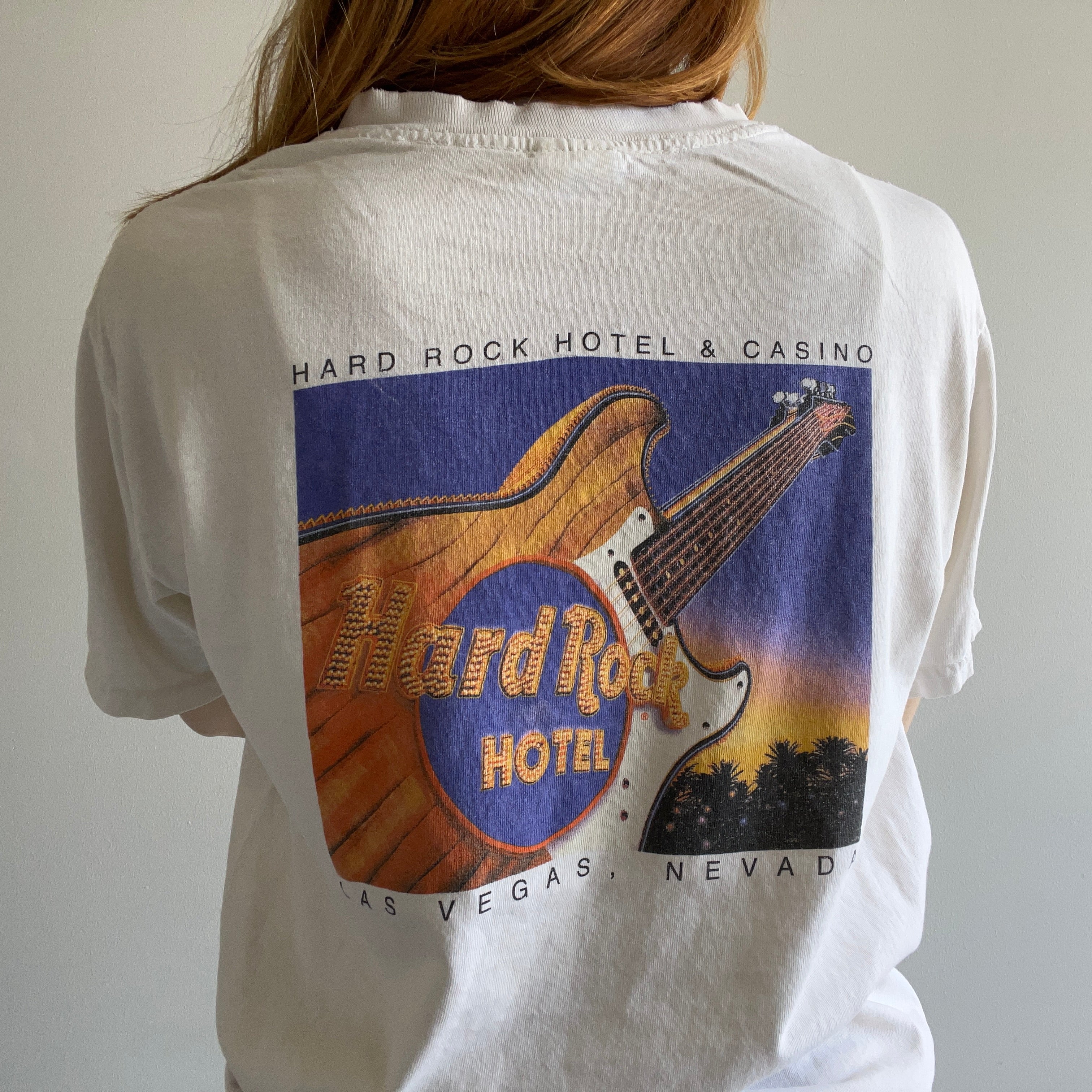 T-shirt doux et usé Hard Rock Las Vegas des années 1990