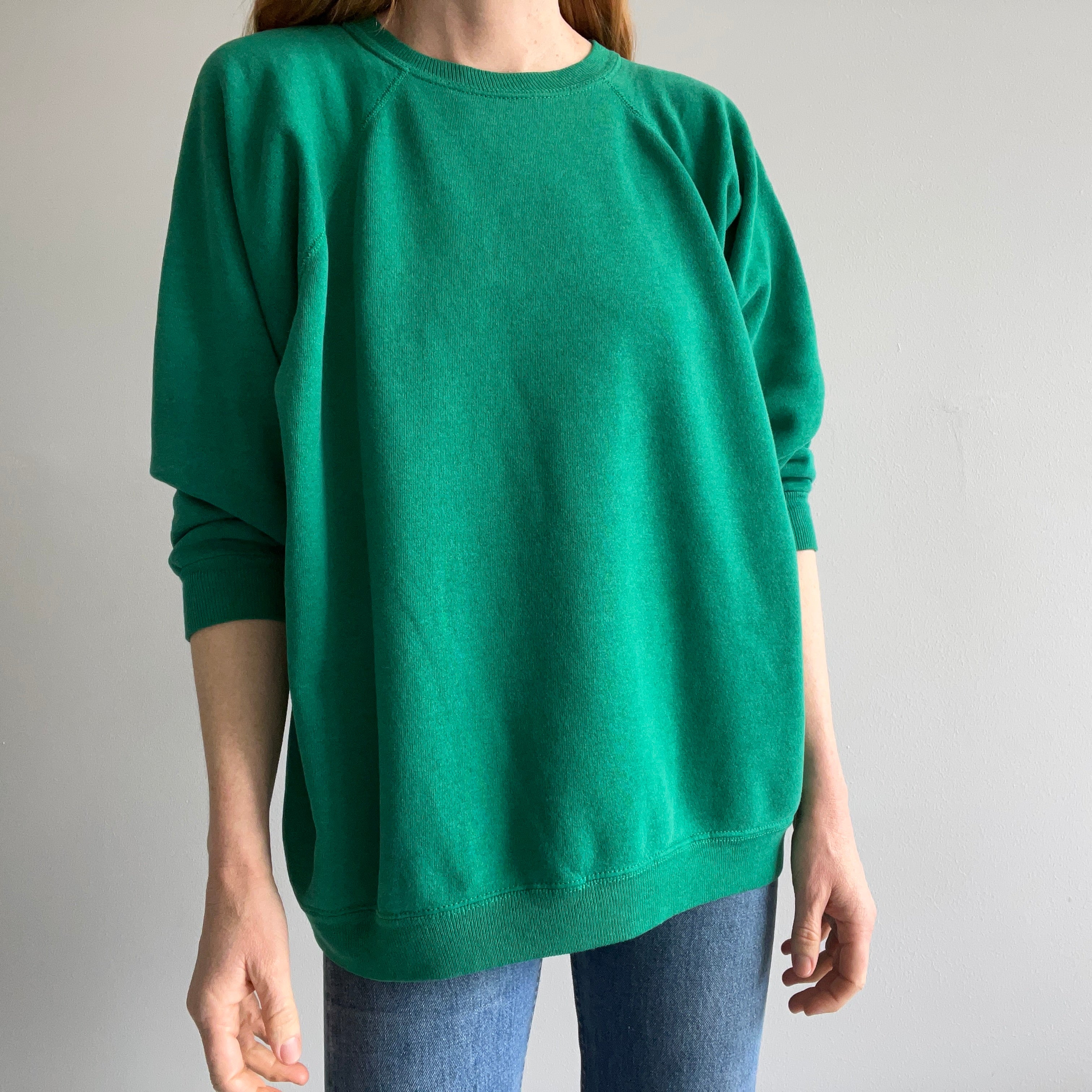 1990s Faded Kelly Green Slouchy Raglan