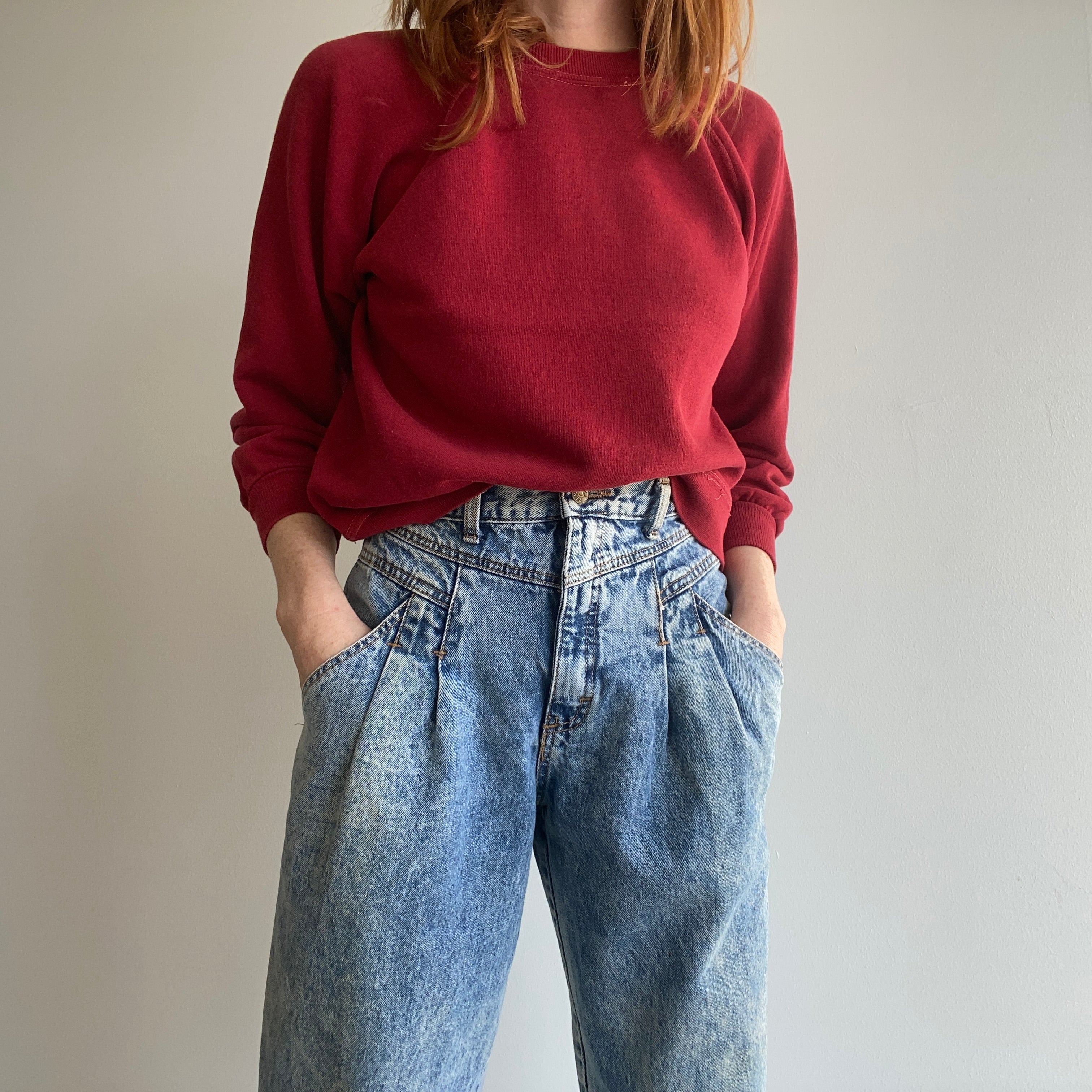 1970s Blank Burgundy Super Soft Raglan with Contrast Stitching - A GEM!