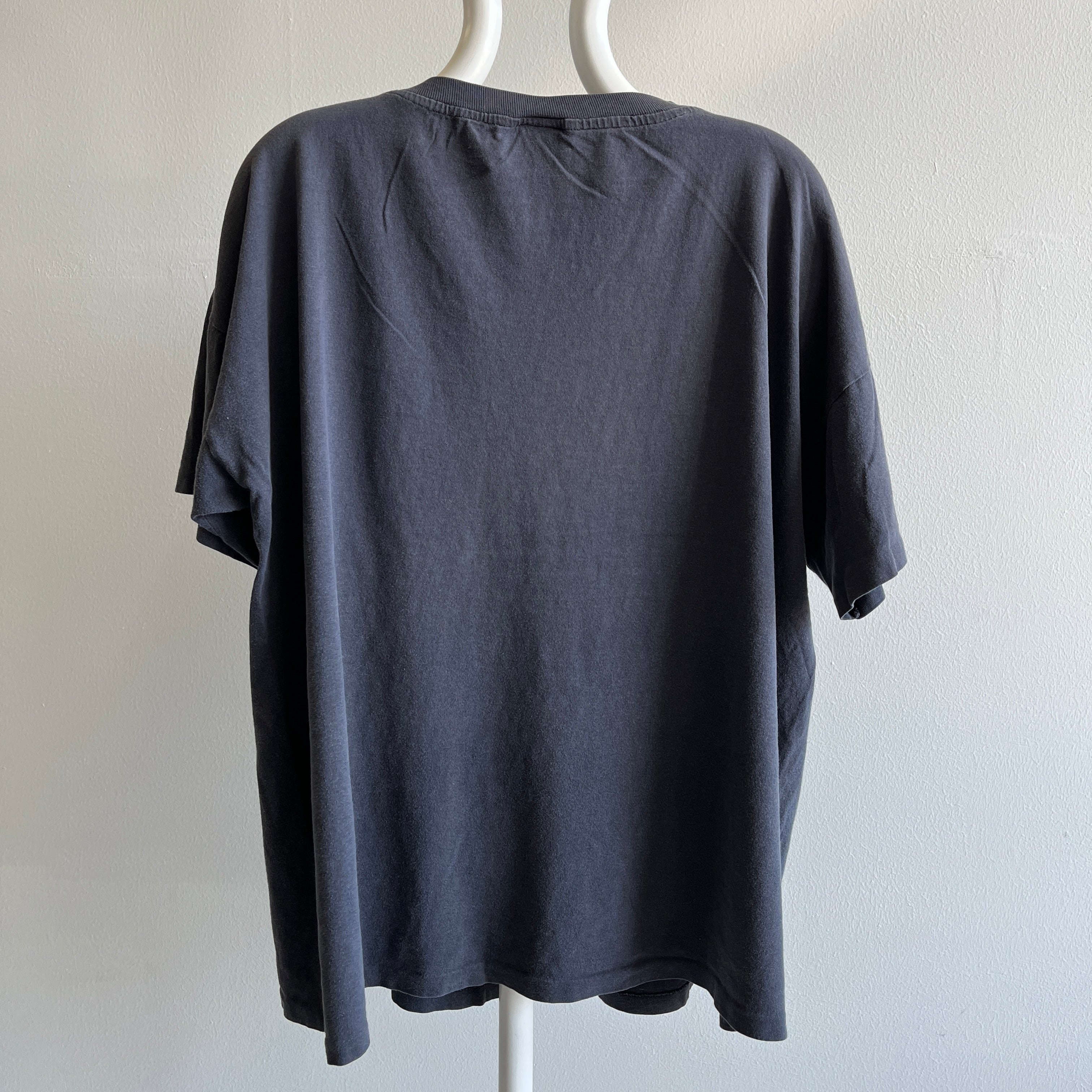 1990s Super Slouchy Faded Black Blank T-Shirt - Made in Canada