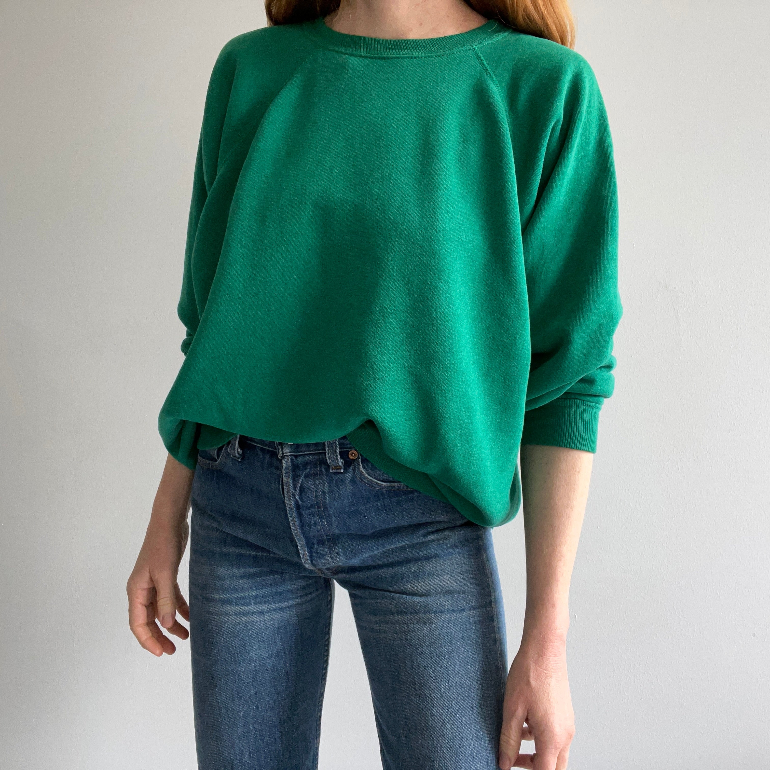 1990s Faded Kelly Green Slouchy Raglan